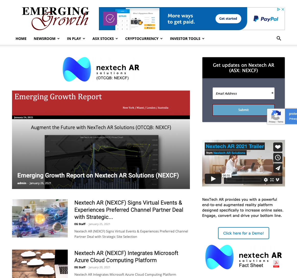 Nextech AR Solutions Corp. (OTCQB: NEXCF) - EmergingGrowth.com