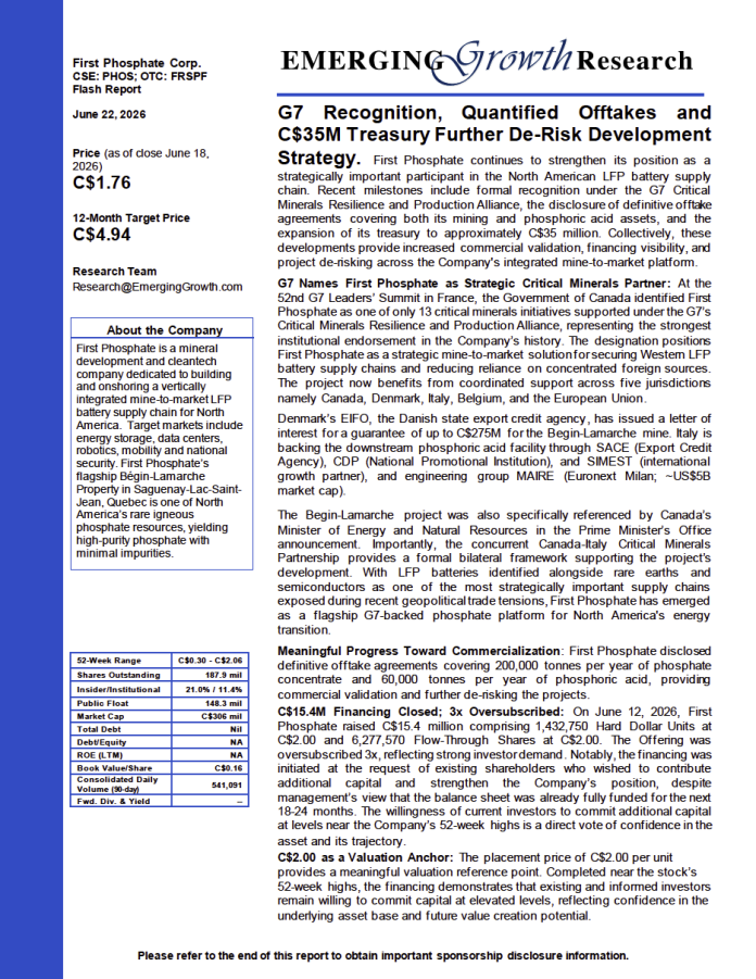 First Phosphate Flash Report 6.22.26
