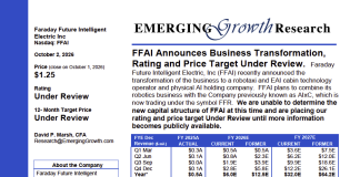 Faraday Future Intelligent Electric Inc. (NASDAQ: FFAI) Emerging Growth Research Flash Report – October 2, 2026